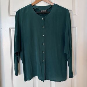 VTG Sophisticates Jonathan Martin 100% Silk Shirt Womens Medium Green Lagenlook